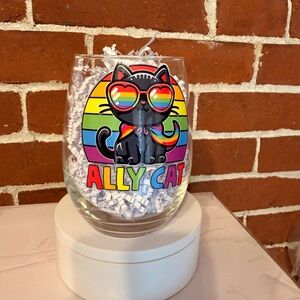 Rainbow Cat Stemless Wine Glass